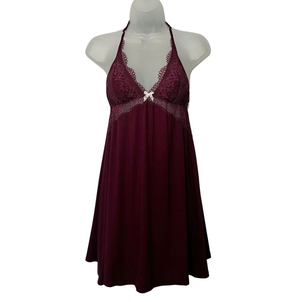 Victoria's Secret Modal Slip Nightie Lace Burgundy Small NWOT